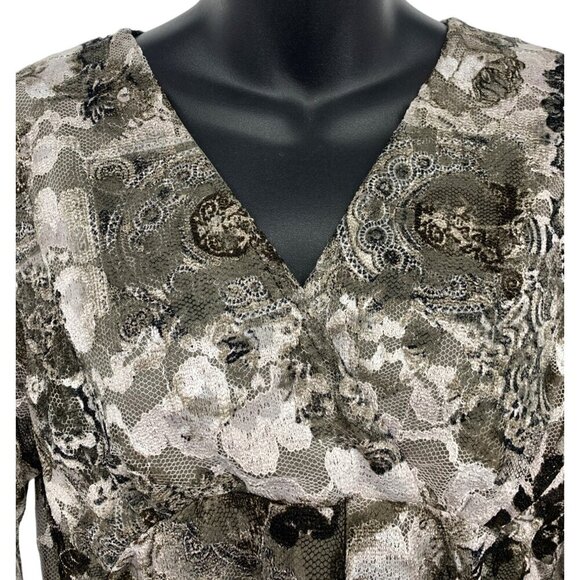 Alfani Women Top Blouse Size XL Extra Large Floral Lace V-Neck Blouse 3/4 New - Picture 4 of 10
